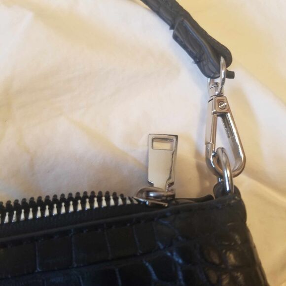 Black Croc- Effect Baguette Mini Clutch 90s Y2k Purse - Picture 2 of 9